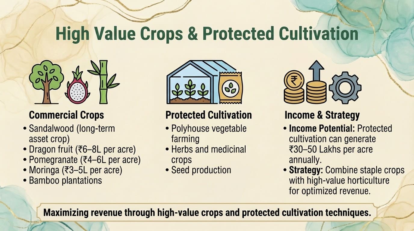 Illustration describing high-value crops and protected cultivation